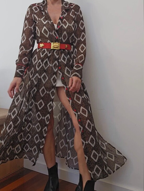 Marc Jacobs Dresses & Skirts - Cristina Gavioli ITALY Iconic Cocoa Brown Western Star Print Dress Or Duster S
